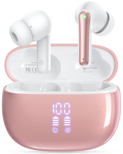 HUIFU Ear Buds Wireless Earbuds - Bluetooth Headphones 40H Playtime LED Display Deep Bass Stereo in-Ear Earphones with IPX7 Waterproof for iPhone Android Phone Tablet Laptop, Rose Gold