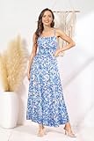 GRACE KARIN 2025 Women's Spaghetti Strap Sleeveless Dress Summer Beach Floral Print Flowy A Line Maxi Dress with Pockets Blue Floral M