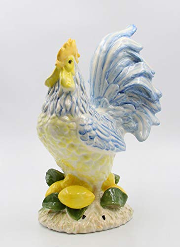 Cosmos Gifts Fine Ceramic Lemon Hill Country Blue Rooster with Lemon Figurine, 15-1/4" H