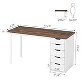 Tribesigns Computer Desk with 5 Drawers, 47 inches Rustic Brown Home Office Desk with Storage, Modern Simple Laptop Desk Study Writing Table for Small Spaces (Reversible Drawer Cabinet)