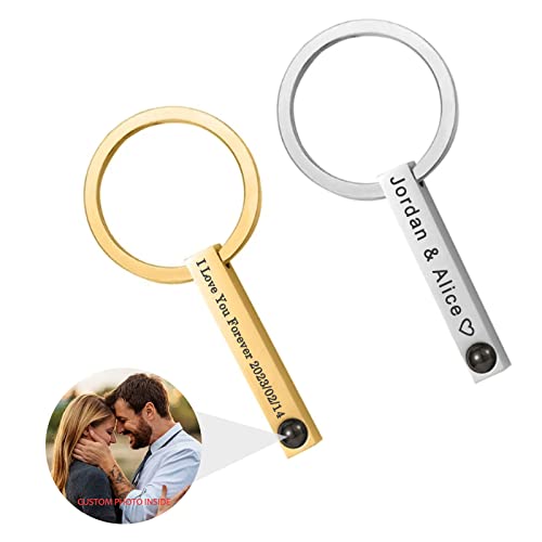 YESTIME Custom Keychain With Picture Text - Personalized Engraving Number Name Anti-Lost Projection Keychains with Photos Inside, Projection I Love You 100 Languages Key Chain Valentines Day Gifts