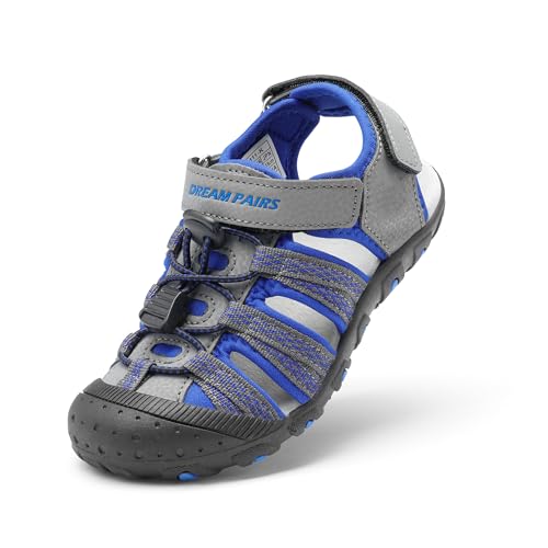 DREAM PAIRS Boys Girls Summer Outdoor Athletic Sport Sandals Hiking Beach Casual Closed Toe Adjustable Multicolor for Toddler/Little/Big Kids,Size 6 Toddler,Grey/Royal,171111-K