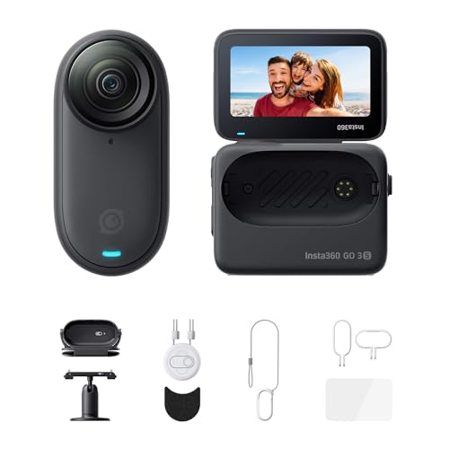 Insta360 GO 3S - 128 GB Action Bundle Black 4K Tiny Portable Vlogging Camera, Hands-Free POVs, Mount Anywhere, Stabilization, 140 Min Battery Life, 10m Waterproof, Pet POV