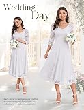 Dressystar Long-Sleeve A-Line Lace Bridesmaid Dress Midi for Wedding Formal Party L White