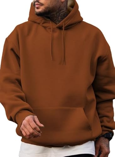 JMIERR Mens Lightweight Cotton Hoodies Winter Casual 1/4 Sweatshirts Loose Fit Drawstring Pullover Shrits Sweater, US40(M), Chestnut