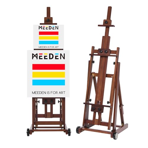 MEEDEN Studio H-Frame Easel -Adjustable Beech Wood Studio Art Easel, Painting Floor Easel Stand, Movable and Tilting Flat Available, Holds Canvas Art up to 77",Classic Walnut