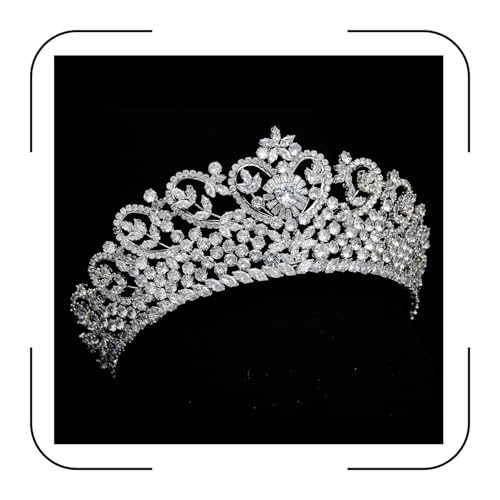 Silver Crystal Crowns and Tiaras Wedding Tiaras for Bride 5A Cubic Zirconia Quinceanera Crown Heart Shape Big Princess Pageant Prom Party Headband CZ Crystal Hair Accessories Bridal Headpieces