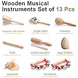 Chumia Kids Musical Instruments Set Wooden Percussion Instruments Preschool Educational Early Learning Music Toys Set for Little Boys and Girls Toddler Children Gifts (Drum,13 Pcs)