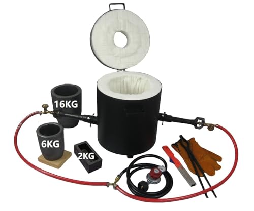 16KG Propane Melting Furnace Kits with Double Forge Burners, 16KG&6KG Crucibles, and Other Smelting Casting Tools, Home Foundry Furnace Kiln for Melting Metal Gold, Silver, Copper