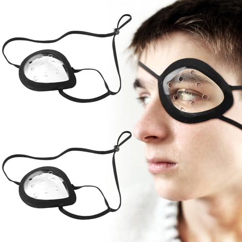 Geiserailie 2 Pack Eye Shield 9-Hole Eye Shield with Adjustable Strap Eye Shield After Cataract Surgery Transparent Ventilated Eye Protections for Eye Surgery Covering Eye Protection