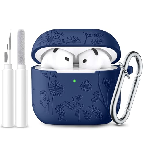 Lerobo for Airpods 4 Case Cover with Cleaner Kit, Cute Soft Silicone Skin Full Protective Case Cover with Keychain Compatible with Apple Airpods 4 Case 2024, Midnight Blue