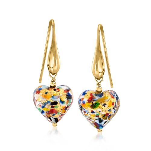 Ross-Simons Italian Murano Glass Heart Drop Earrings in 18kt Gold Over Sterling