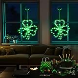 BlcTec St. Patrick's Day Decorations, 2 Pack Lighted Shamrock Window Lights with Suction Cups, Battery Operated Irish Saint Patricks Day Durable Metal Frame Silhouette Lights for Home Window Décor