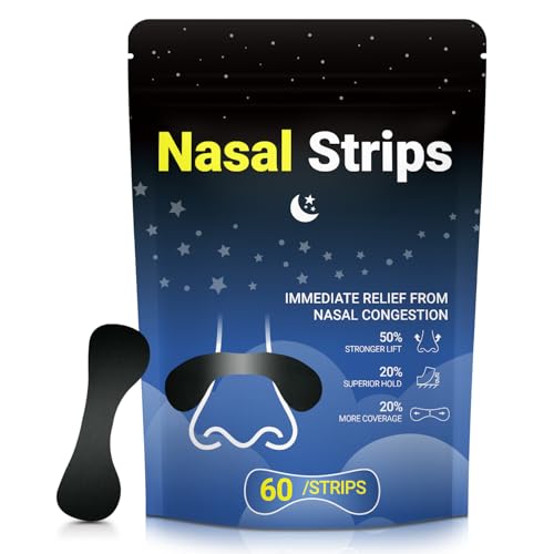 Nasal Strips for Snoring – Extra Strength Nose Strips for Breathing Day and Night Use with Strong Adhesion – Stops Snoring, Improves Sleep and Workout Performance – Sweat Resistant Comfortable – 60tc