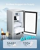 EUHOMY Commercial Under Counter Nugget Ice Maker Machine, 66Lbs/Day, Bulit-in Freestanding Ice Maker with Gravity Drainage, Self-Cleaning & 24H Timer Ice Machine, for Commercial & Home Use(Silver)