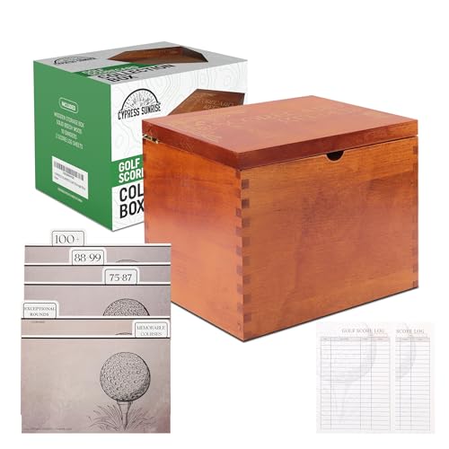 Golf Scorecard Keeper - Storage Box Organizer for Scorecards Photos and Accessories | Comes with 10 Dividers and 2 Score Logs - Display Golf Score Card Collection Neatly - Great Gift for Golfers