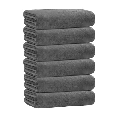 JML Microfiber Bath Towel Set, 6 Pack 30" x 60", Large, Soft Absorbent Microfiber Hair Towels for Adult, Men, Body, Grey