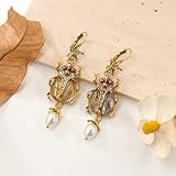 HMOOY Vintage Beetle Scarab Bug Dangle Earrings for Women, Imitation Pearl Insect Drop Dangle Earrings Renaissance Victorian Style Jewelry Earrings Egyptian Earrings for Party Gifts (colorful)