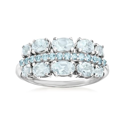 Ross-Simons 1.00 ct. t.w. Aquamarine and .20 ct. t.w. Swiss Blue Topaz Ring in Sterling Silver. Size 10