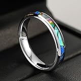 THREE KEYS JEWELRY Womens Tungsten Carbide Abalone Shell Inlay Unisex Wedding Bands Rings for Women 4mm Comfort Fit Vintage Silver size 8