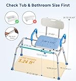 Bluelog FSA/HSA Eligible Sliding Shower Chair with Extra-Wide 360° Swivel Seat, 330lbs Tub Transfer Bench, Non-Slip & Padded Arms, Adjustable Height for Elderly & Disabled Inside Shower, Rectangular