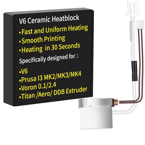 V6 Ceramic Heating Block Kit: Compatible with E3D V6/Prusa i3 MK3/MK3S/MK3S+ 3D Printers Hotend, Rapid Heating, High-Temp/High-Speed Printing, fit with PLA, ABS, PETG, TPU Filaments, by SAPLUSREPRAP