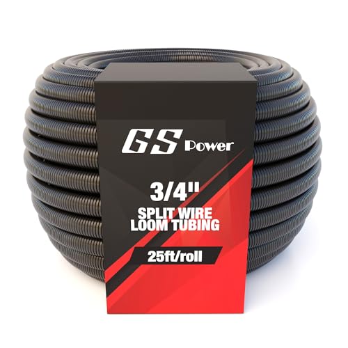 GS Power Wire Loom – 3/4 Inch x 25 Ft Split Cable Sleeves for Industrial Electrical Wires – High Temperature Cable Conduit