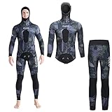 WYYHAA 5MM Neoprene Spearfishing Wetsuit with Hooded, 2 Pieces Camouflage Hunting Diving Suit with Loading Chest Pad for Cool Water Freediving Snorkeling Swimming,Green,XL