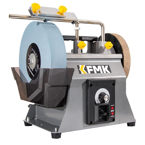 KFMK 10 Inch Variable Speed Wet Sharpening System, 90-160RPM Wet Bench Grinder, Two Direction Water Cooled Wet/Dry Sharpening System for knife, Chisel, Scissor, Woodworking Tools