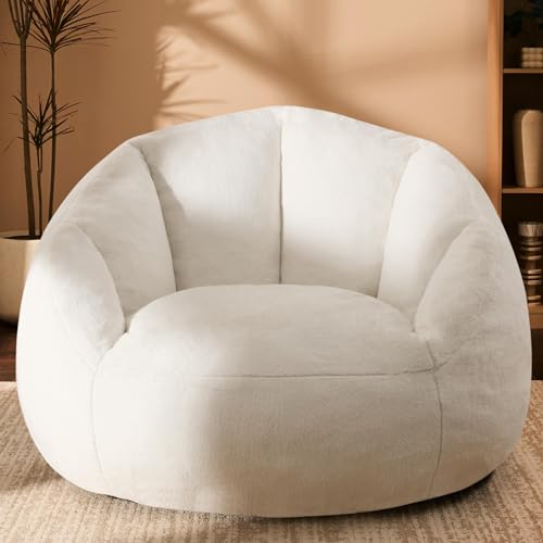 Gericco Giant Bean Bag Chair for Adults - Comfy Plush Round Shell Soft Accent Chair, Oversized Cozy Lounge Floor Sofa Reading Chair, Mini Couch for Living Room, Bedroom & Game Rooms, Beige