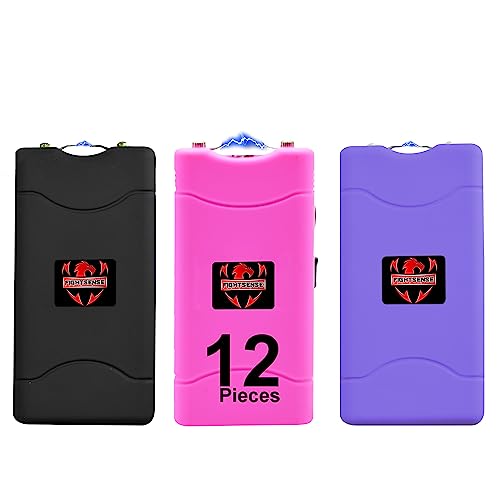 Wholesale Lot (12 Pc) Super Heavy Duty Stun Gun for Self Defense with Bright Led Flashlight, Rechargeable Battery, Nylon Holsters with Belt Loop for Easy Cary (Multi)