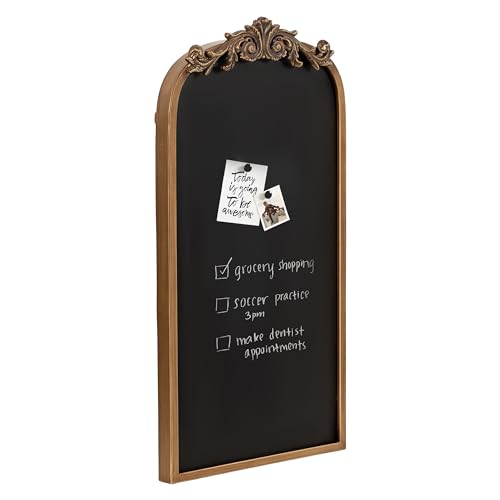 Kate and Laurel Arendahl Decorative Vintage Arch Chalkboard; 13 x 25; Gold; Framed Arched Ornate Magnetic Chalkboard for Unique Display; Decoration; and Organization