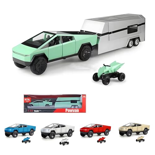 Toy Trucks with RV Motor for Boys Girl Women Adult Diecast Metal Cybertruck Model Pickup Truck 1/32 Toy Cars Race with Sound and Light Gift Age for 6 Year Up