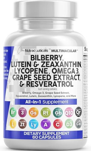 Clean Nutra Eye Vitamins with Bilberry Lutein and Zeaxanthin Supplements Lycopene 40mg Resveratrol Grape Seed Astaxanthin for Eyes - Eye Care Health Support Eye Vitamin and Mineral Supplement