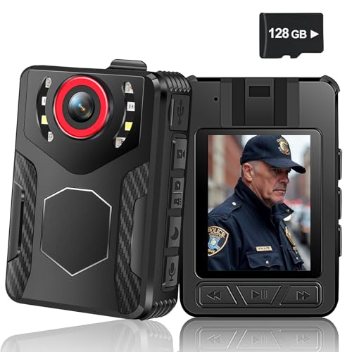 Body Camera with Audio and Video Recording: 1080P FHD Body Cam with IR Night Vision Video Recorder, 10HR Battery, 2.0” Screen, 128GB Wearable Bodycam for Law Enforcement, Security, and Outdoor Work