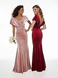 Wchecalino Velvet Bridesmaid Dresses Long V-Neck Bridesmaid Dress Wedding Party Formal Evening Gown Emerald Green 10