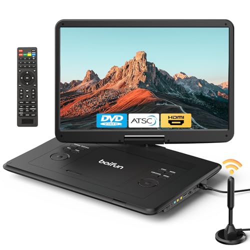 BOIFUN 17.5" Portable TV/DVD Player Combo with 15.6" Large HD Swivel Screen, Digital TV ATSC Tuner, Built-in Battery, Support HDMI in/USB/Micro SD/AV Out and Multiple Disc Formats, Black