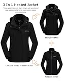 Venustas Women’s 3-in-1 Heated Jacket with Battery, Waterproof Jacket with Hood for Skiing