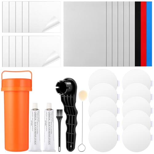 WinnerWhy Inflatable Boat Repair Kit Pool Liner Patch Kit Waterproof with 2 x 30 ml Glue, 20 Pcs Heavy Duty TPU Repair Patch Self Adhesive for Air Mattress, Tent, Swimming Ring, Raft, Kayak