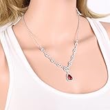 GULICX Silver Tone Ruby Color Red Jewelry Set Necklace Earrings Wedding Party Jewelry Silver Tone