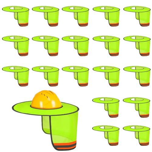 Jspupifip 20 Pack Hard Hat Sun Shade Full Brim Hard Hat Sun Shield High Visibility Visor with Reflective Strip for Construction Sites, Green