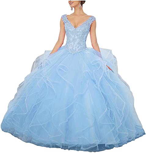 QXMYOO Sky Blue Ball Gown Quinceanera Dresses 2024 Prom Ballroom Dress for Women