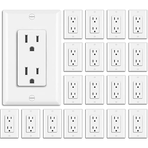 BESTTEN 20 Pack 15 Amp Decorator Wall Receptacle Outlet, Non-Tamper-Resistant, Wallplate Included, 15A/125V/1875W, UL Listed, White