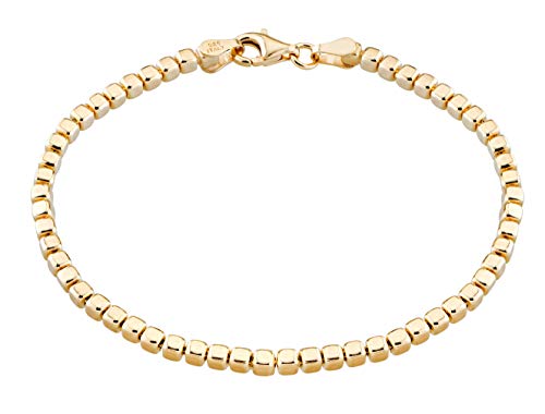 Miabella 18K Gold Over 925 Sterling Silver Organic Cube Bead Chain Bracelet for Women Men, Handmade in Italy (Length 7 Inches)
