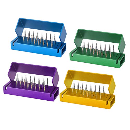 faruijie 4 Pcs 30 Holes Dental Burs Holder Block Case Opening Box Dental Lab Aluminum Bur Case Organizer