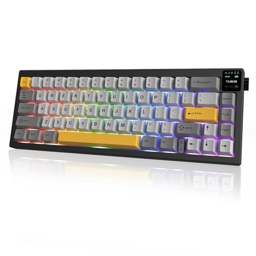 AJAZZ AK650 65% Layout Hot Swappable Gaming Mechanical Keyboard, 0.85” TFT Color Display|Knob | Wired | Wireless 2.4G | Bluetooth 5.1 | 5000mAh Battery | South Facing RGB