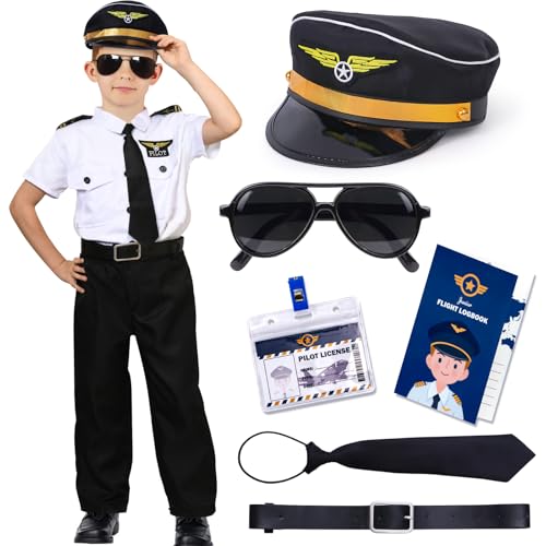 Tacobear Pilot Costume for Kids Boy Airline Uniform Sunglasses Pilot Hat Accessories Halloween Captain America Costume