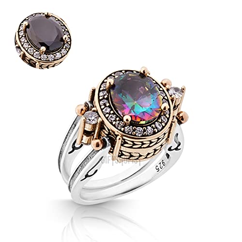 Elegant Reversible 925 Sterling Silver Ring for Women Jewelry - Handcrafted in Turkey, Featuring Oval Cut Alexandrite and Black Onyx Topaz 925 Sterling Silver Ladie's Ring All Size
