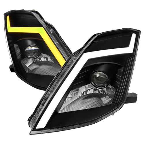 Spec-D Tuning Black Sequential Switchback Projector Headlights w/LED Strip and Startup Animation Compatible with 2003-2005 Nissan 350Z, Left + Right Pair Headlamp Assembly