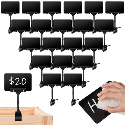 DoubleFill 30 Set Clip Holder Chalkboard Sign Price Tag Display Rotating Clips Plastic Sign Erasable Blackboard Double Head Holder for Supermarket Store Merchandise Shelf (Black)